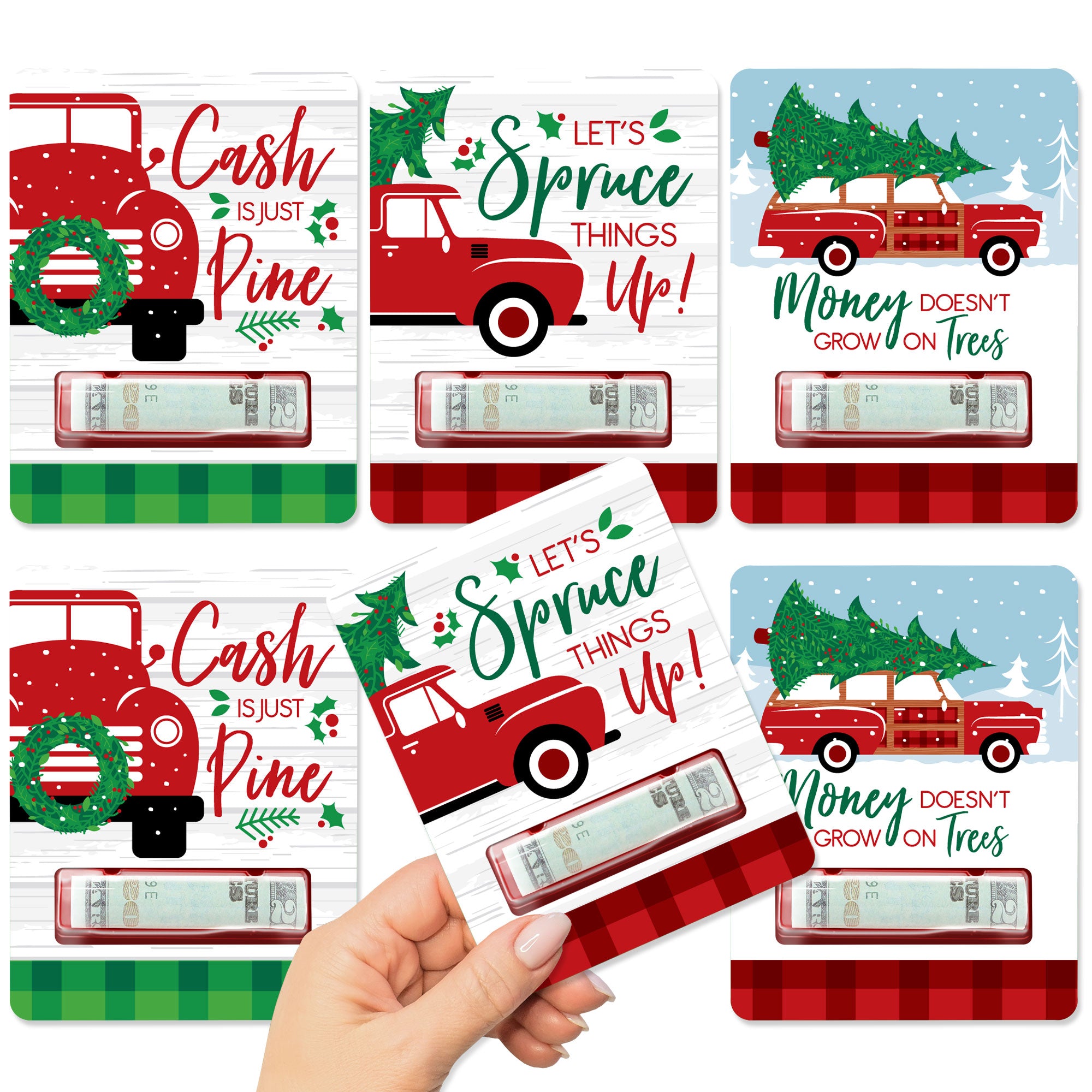Big Dot of Happiness Red and Green Assorted Holiday Cards - Christmas Money  and Gift Card Holders - Set of 8 