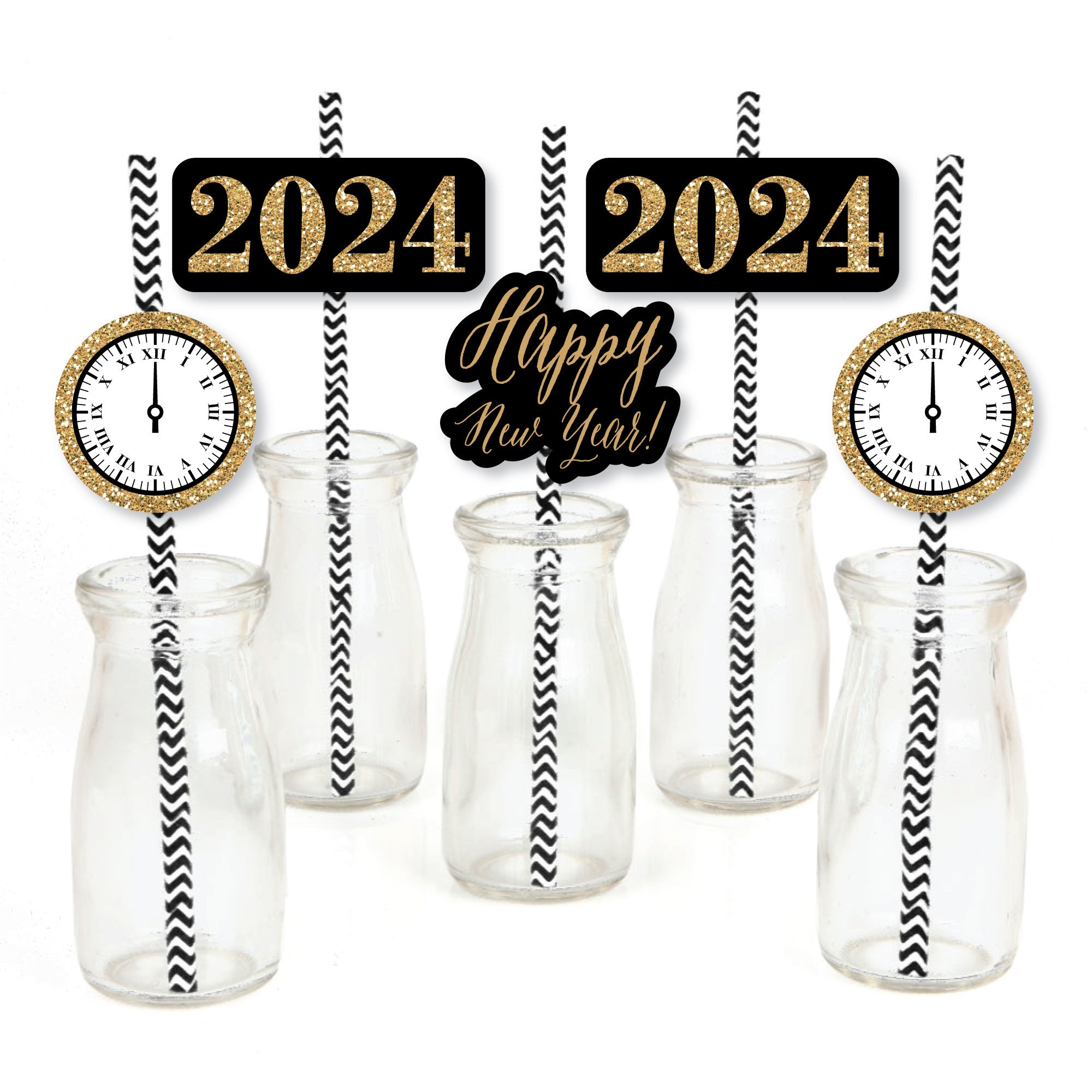 New Year's Eve - Gold - Paper Straw Decor - 2024 New Year's Eve