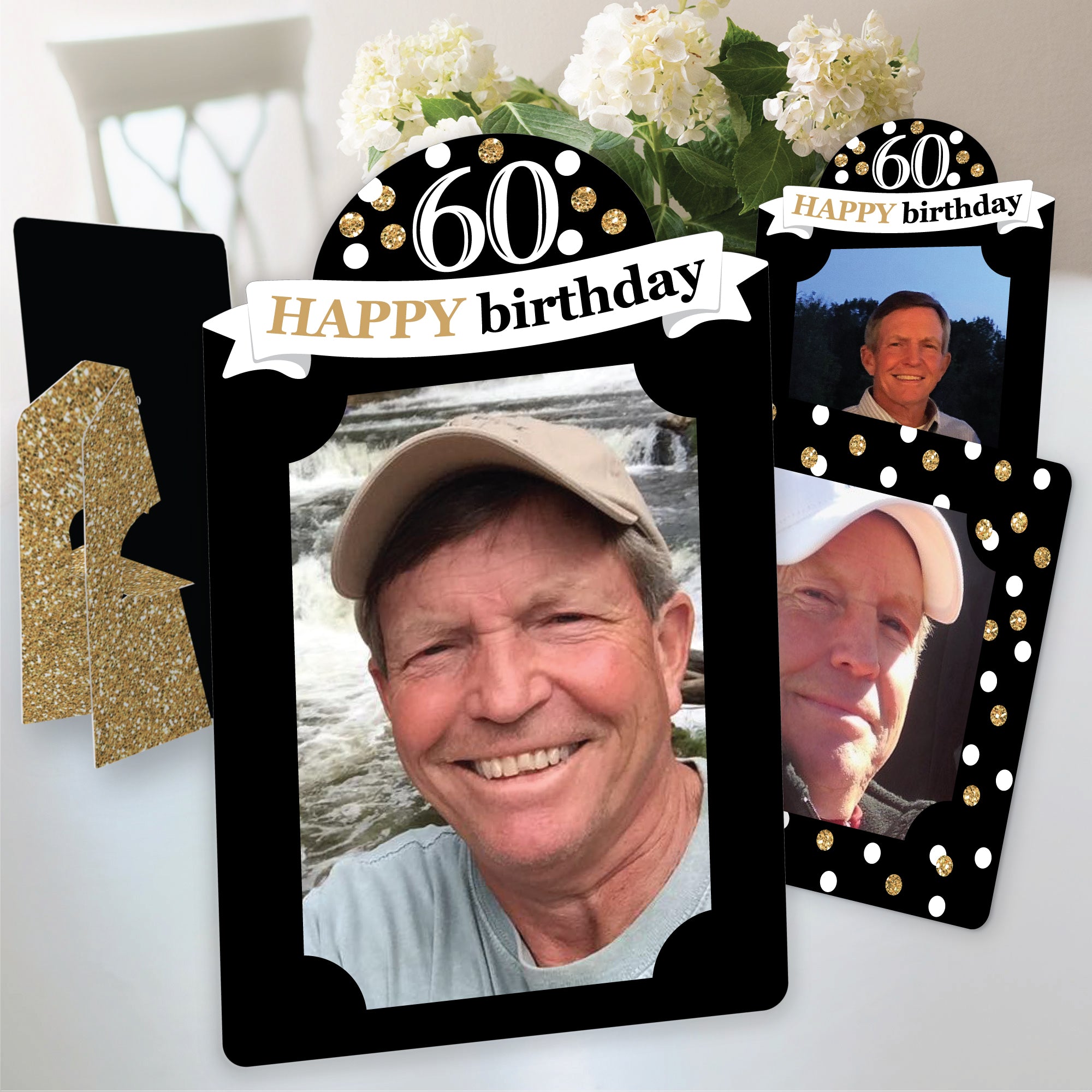 Adult 60th Birthday - Gold - Birthday Party 4x6 Picture Display - Paper ...