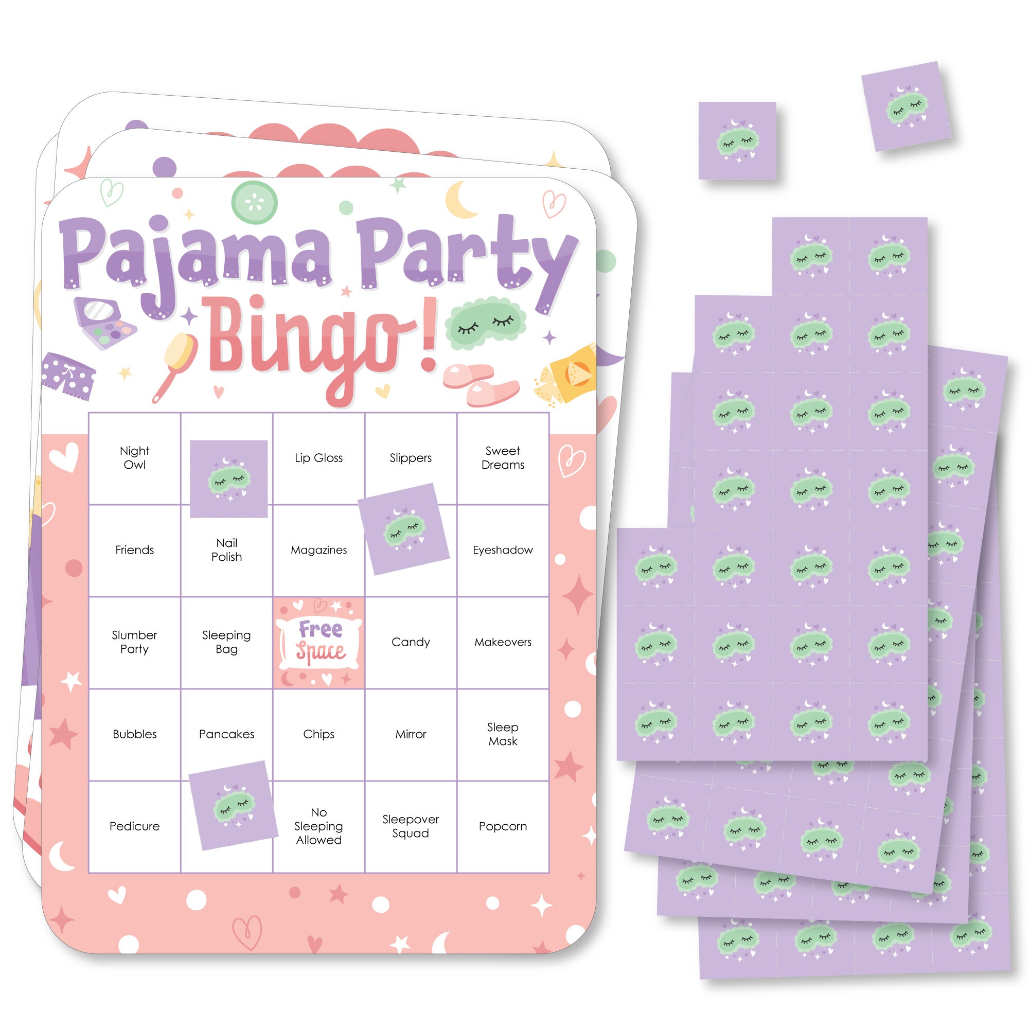 Pajama Slumber Party Bingo Cards And Markers Girls Sleepover