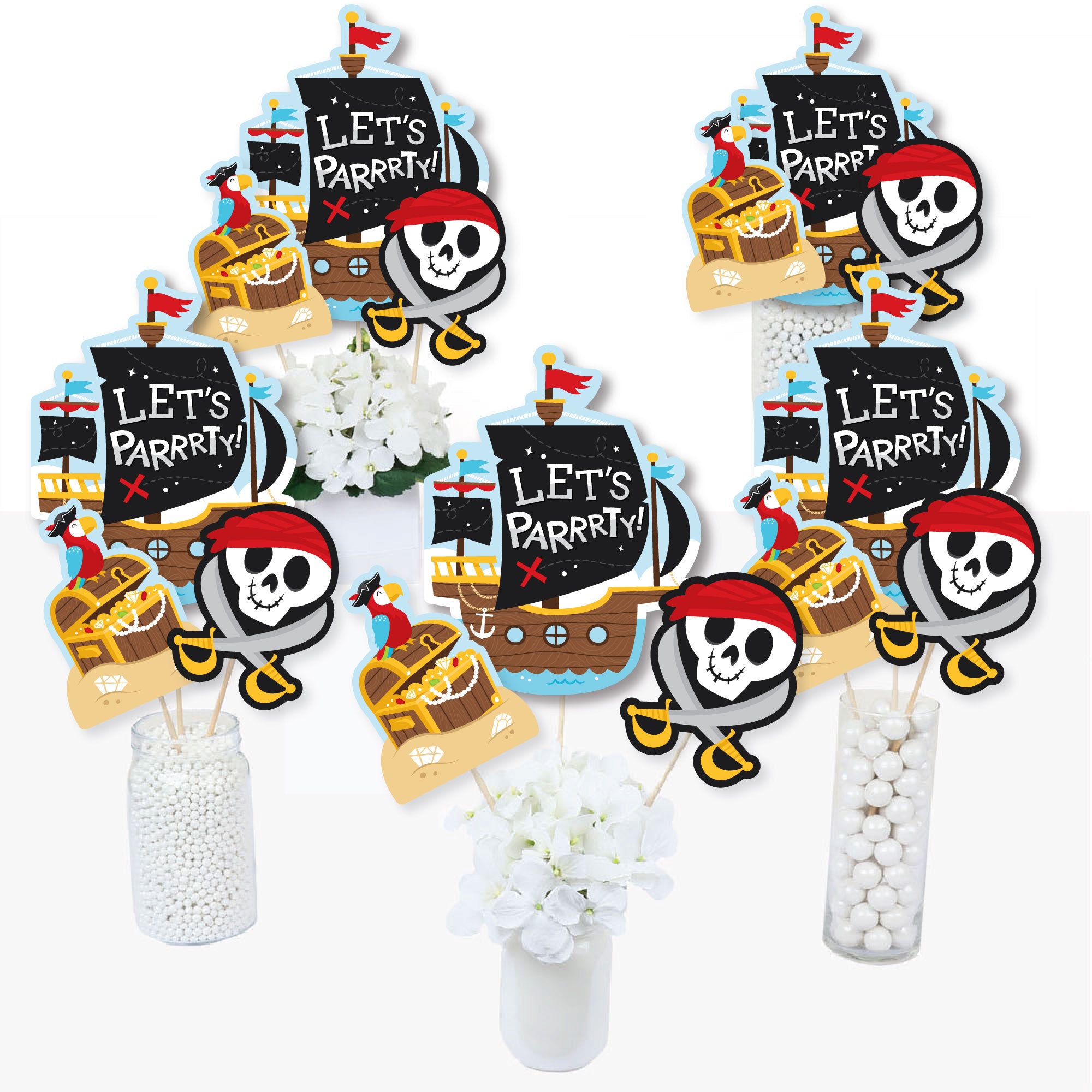 Personalized Pirate Ship Adventures - Custom Skull Birthday Party Favor Circle Sticker Labels - Custom Text - 24 Count