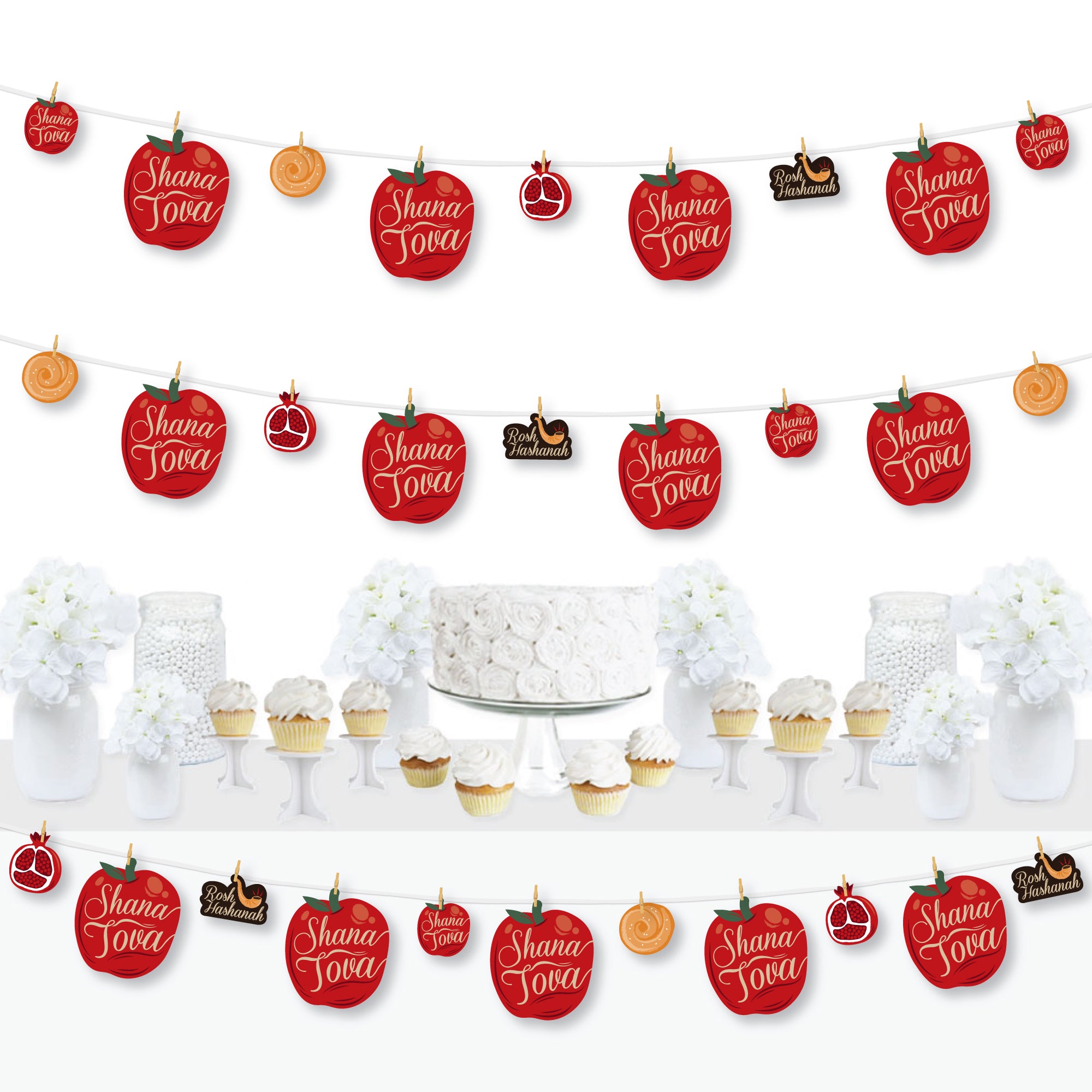 Rosh Hashanah - Jewish New Year Party DIY Decorations - Clothespin Garland  Banner - 44 Pieces