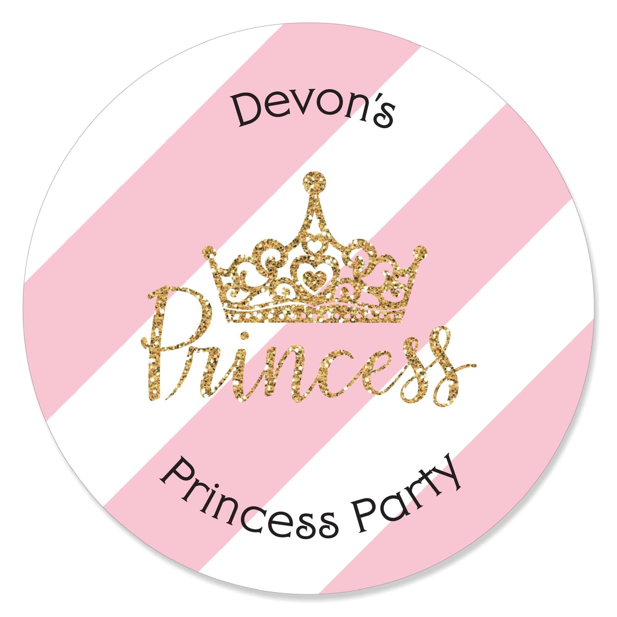 Big Dot of Happiness Little Princess Crown Pink & Gold Princess Baby Shower or Birthday Party Clear Goodie Favor Labels Candy Bags with Toppers 24 ct