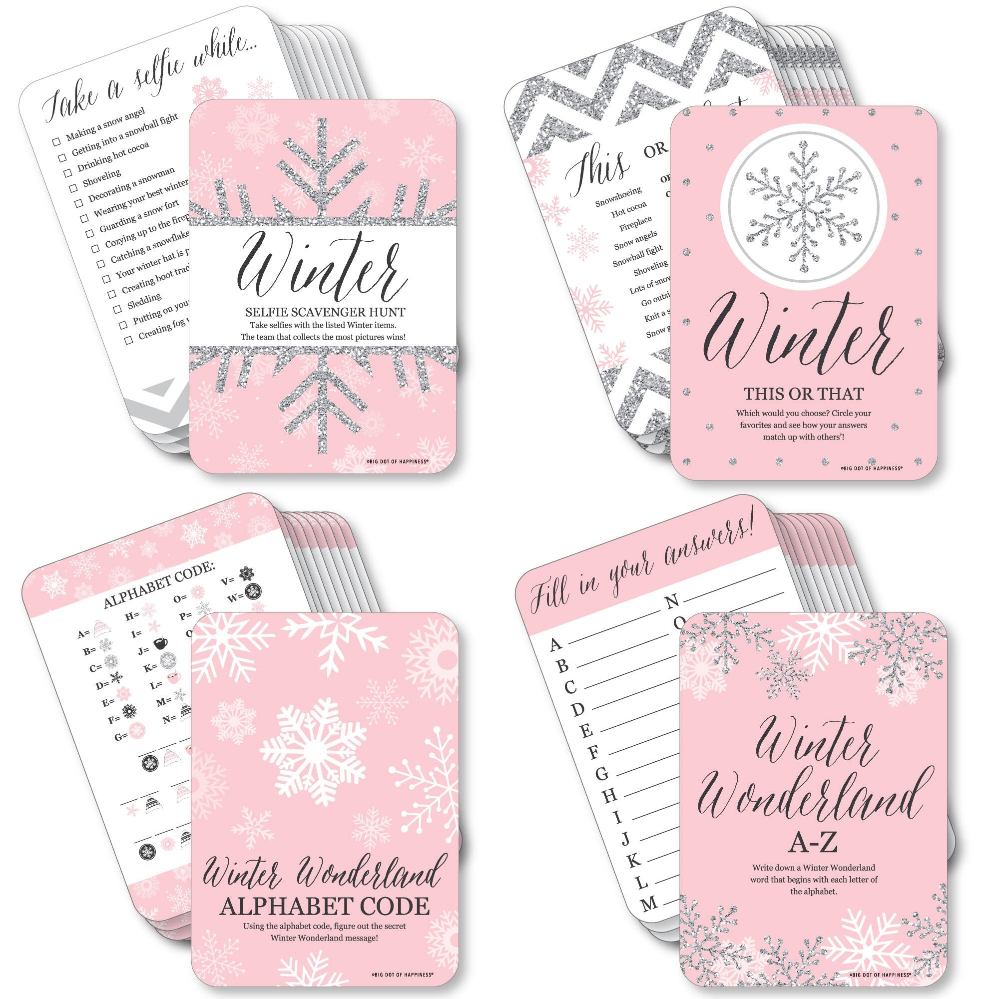 Big Dot of Happiness Pink Winter Wonderland - Treat Box Party Favors -  Holiday Snowflake Birthday Party and Baby Shower Goodie Gable Boxes - Set  of 12