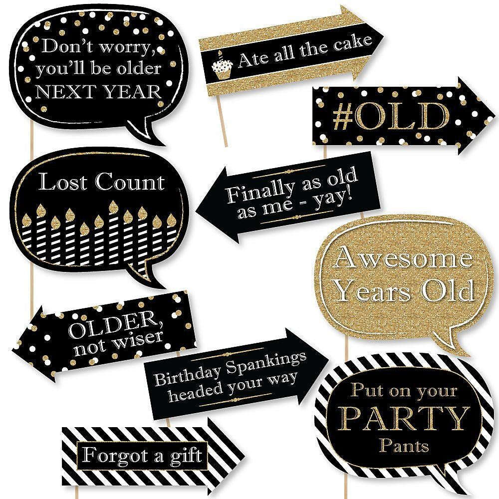 Funny Adult Happy Birthday - Gold - 10 Piece Birthday Party Photo Booth  Props Kit | BigDotOfHappiness.com – Big Dot of Happiness LLC