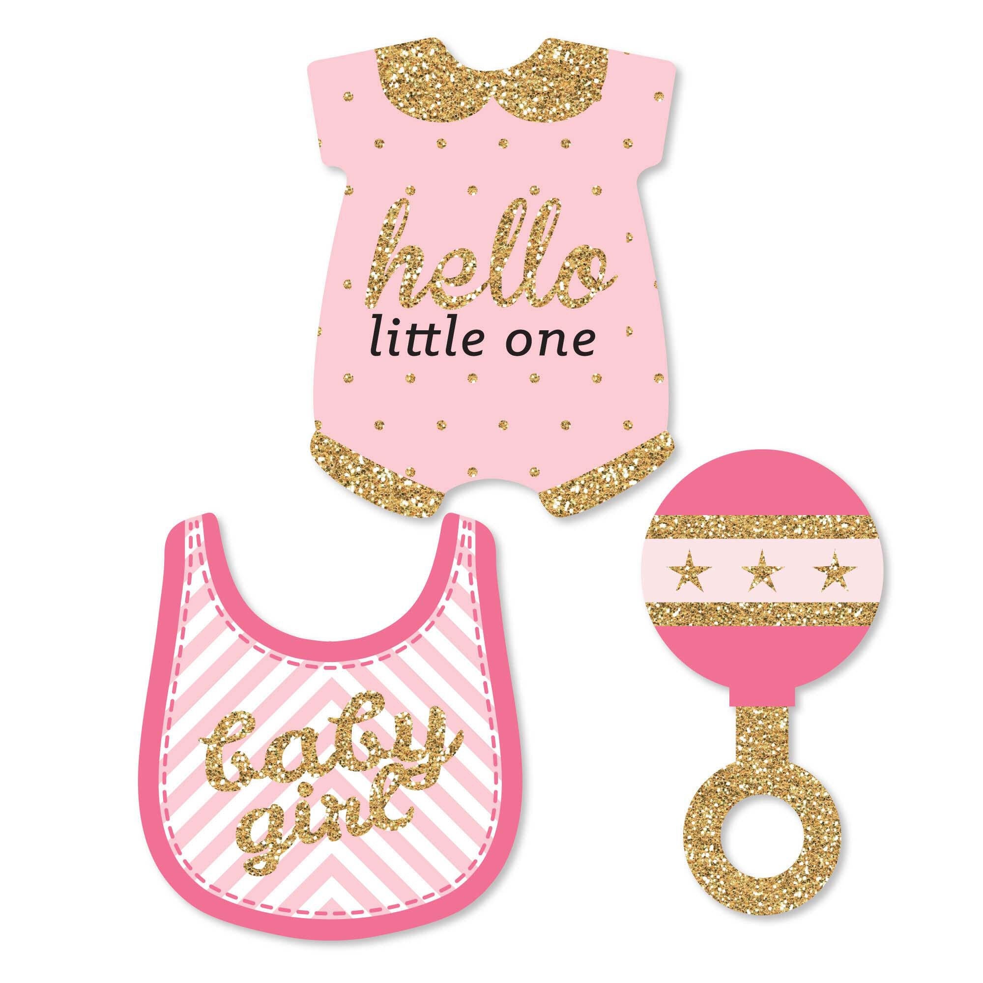 Hello Little One - Pink and Gold - DIY Shaped Girl Baby Shower Cut-Outs - 24 Count