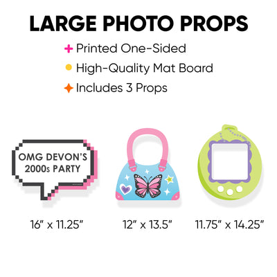 Custom 00s Y2K - Virtual Pet, Purse, and Talk Bubble Decorations - 2000s Party Large Photo Props - 3 Pc