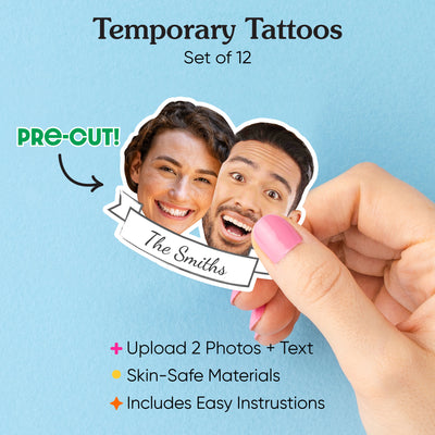 2 Fun Face and Text Temporary Tattoos - Wedding Party Favors - Bachelorette Party Ideas - Custom Photo  and Name Temporary Tattoos - Set of 12