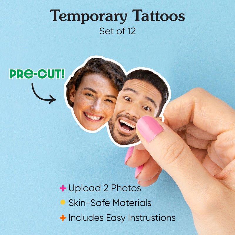 Big Dot of Happiness 2 Fun Face Personalized Temporary Tattoos - Wedding Party Favors - Bachelorette Party Ideas -  Custom Photo Temporary Tattoos - Set of 12