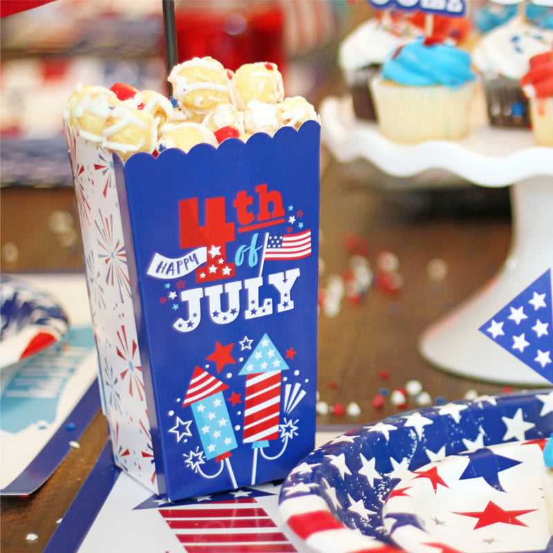 Firecracker 4th of July - Red, White and Royal Blue Party Favor Popcorn Treat Boxes - Set of 12