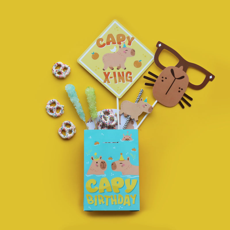 Capy Birthday - Capybara Gift Favor Bags - Party Goodie Boxes - Set of 12