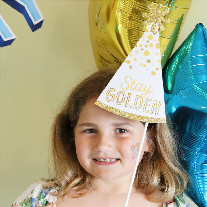 Golden Birthday - Personalized Happy Birthday Party Photo Booth Props Kit - 20 Count