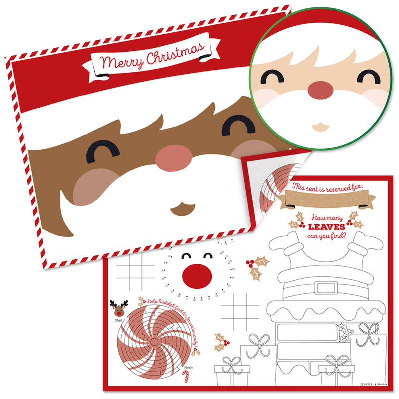 Jolly Santa Claus - Paper Christmas Party Coloring Sheets - Activity Placemats - Set of 16