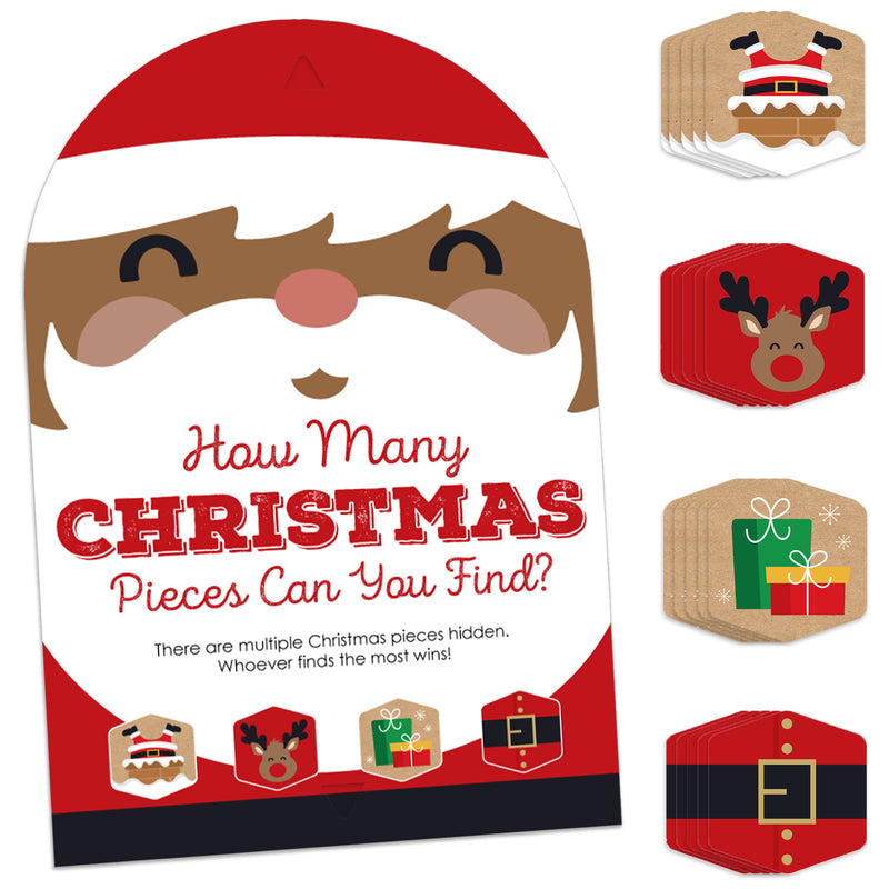 Jolly Santa Claus - Christmas Party Scavenger Hunt - 1 Stand and 48 Game Pieces - Hide and Find Game