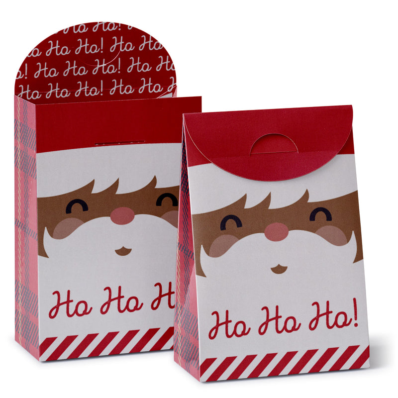 Jolly Santa Claus - Christmas Gift Favor Bags - Party Goodie Boxes - Set of 12