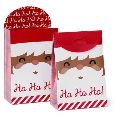 Jolly Santa Claus - Christmas Gift Favor Bags - Party Goodie Boxes - Set of 12