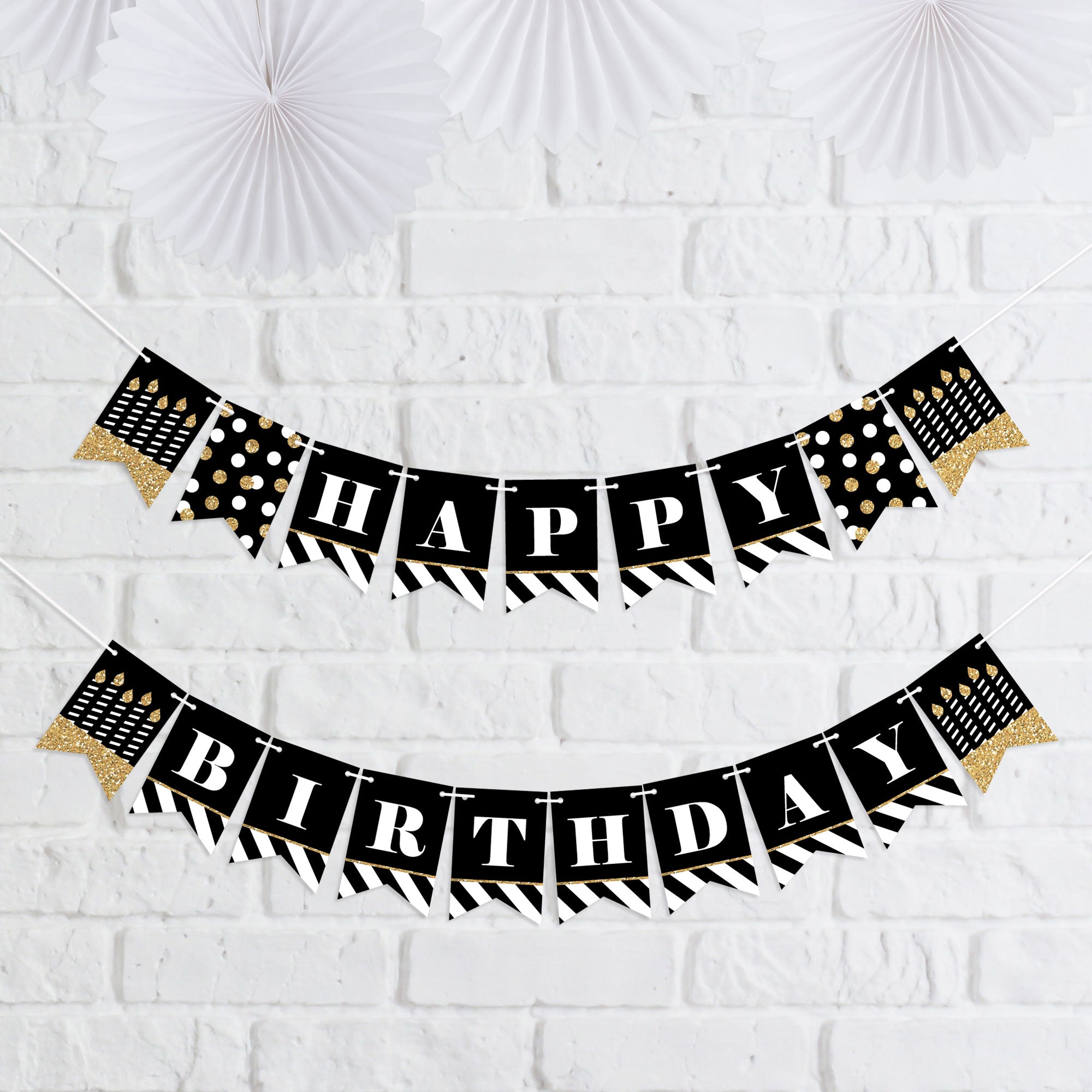 Adult Happy Birthday - Gold - Birthday Party Mini Pennant Banner ...