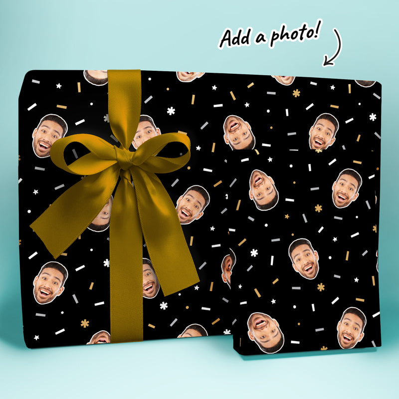 Custom Birthday Black & Gold Wrapping Paper Fun Face