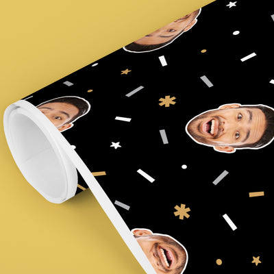 Custom Birthday Black & Gold Wrapping Paper Fun Face