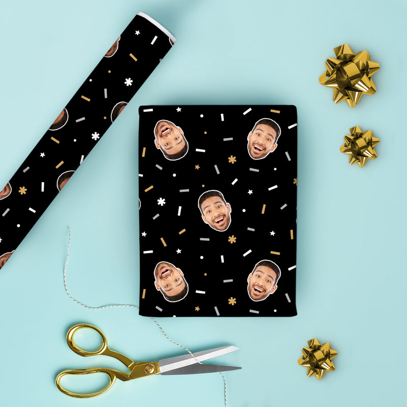 Custom Birthday Black & Gold Wrapping Paper Fun Face