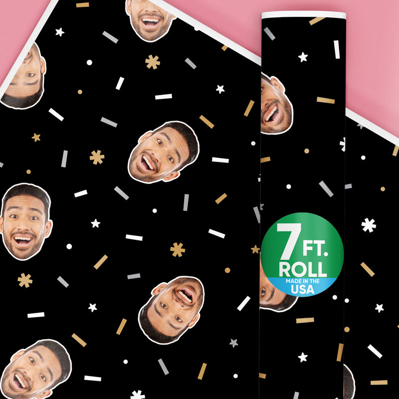 Custom Birthday Black & Gold Wrapping Paper Fun Face