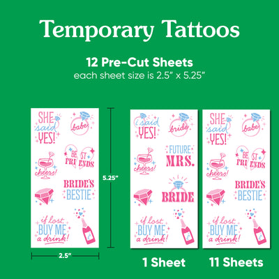 Bachelorette Temporary Tattoos for Women, Future Mrs. Bachelorette Tattoos, Bride's Besties Tats , Bridal Shower Favors, Pink Bachelorette Party Supplies, 12 Sheets