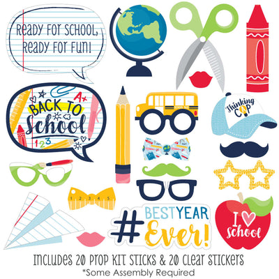 Back to School - First Day of School Classroom Decorations and Photo Booth Props Kit - 20 Count