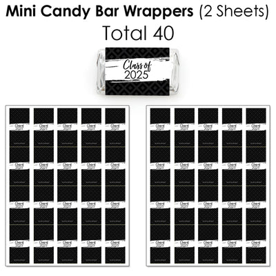 Black and White Grad - Best is Yet to Come - Mini Candy Bar Wrappers, Round Candy Stickers and Circle Stickers - 2025 Black and White Graduation Party Candy Favor Sticker Kit - 304 Pieces