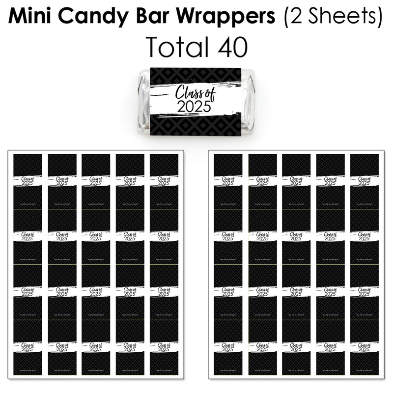 Black and White Grad - Best is Yet to Come - Mini Candy Bar Wrappers, Round Candy Stickers and Circle Stickers - 2025 Black and White Graduation Party Candy Favor Sticker Kit - 304 Pieces