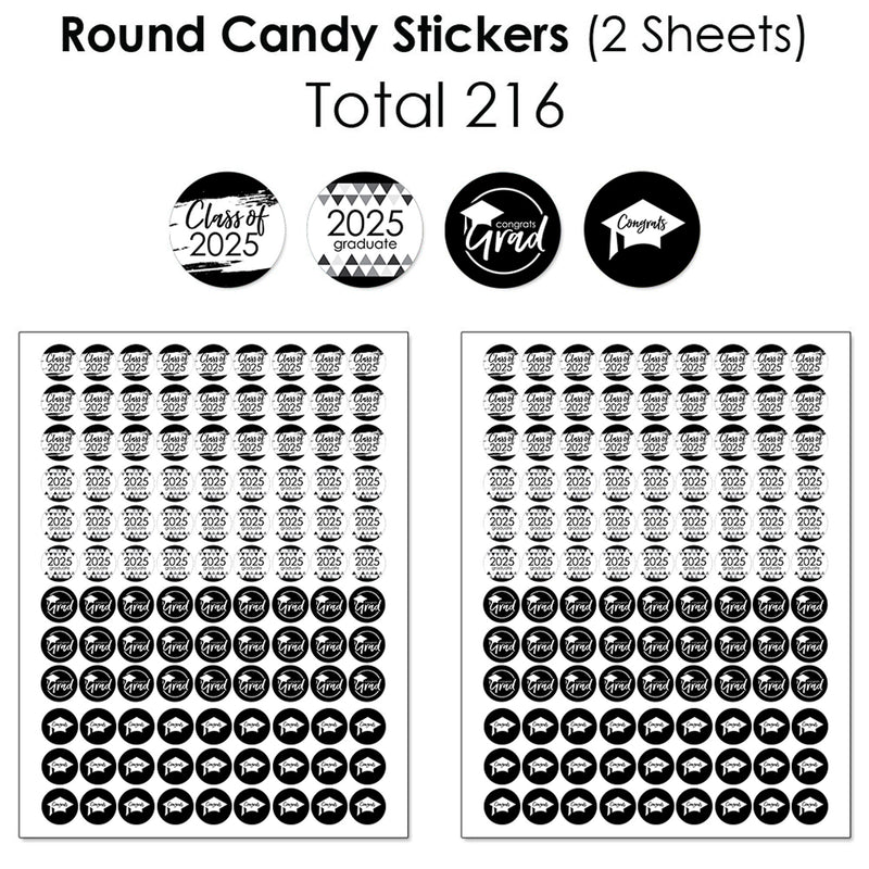 Black and White Grad - Best is Yet to Come - Mini Candy Bar Wrappers, Round Candy Stickers and Circle Stickers - 2025 Black and White Graduation Party Candy Favor Sticker Kit - 304 Pieces