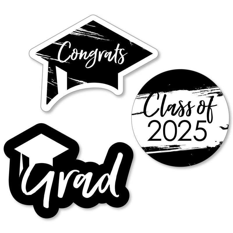 Black and White Grad - Best is Yet to Come - DIY Shaped 2025 Graduation Party Paper Cut-Outs - 24 ct