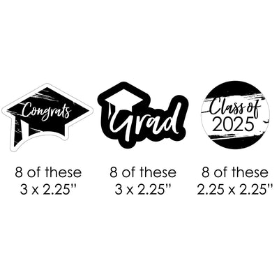 Black and White Grad - Best is Yet to Come - DIY Shaped 2025 Graduation Party Paper Cut-Outs - 24 ct