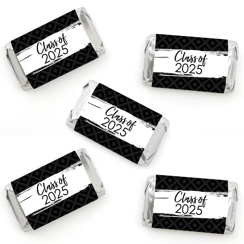 Black and White Grad - Best is Yet to Come - Mini Candy Bar Wrapper Stickers - 2025 Black and White Graduation Party Small Favors - 40 Count