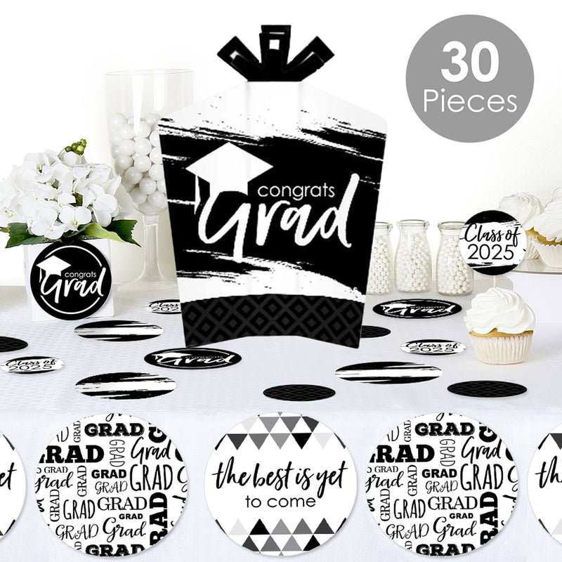 Black and White Grad - Best is Yet to Come - 2025 Black and White Graduation Party Decor and Confetti - Terrific Table Centerpiece Kit - Set of 30