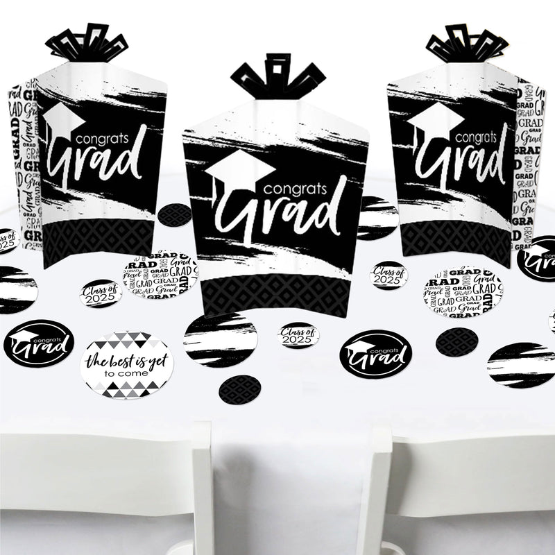 Black and White Grad - Best is Yet to Come - 2025 Black and White Graduation Party Decor and Confetti - Terrific Table Centerpiece Kit - Set of 30