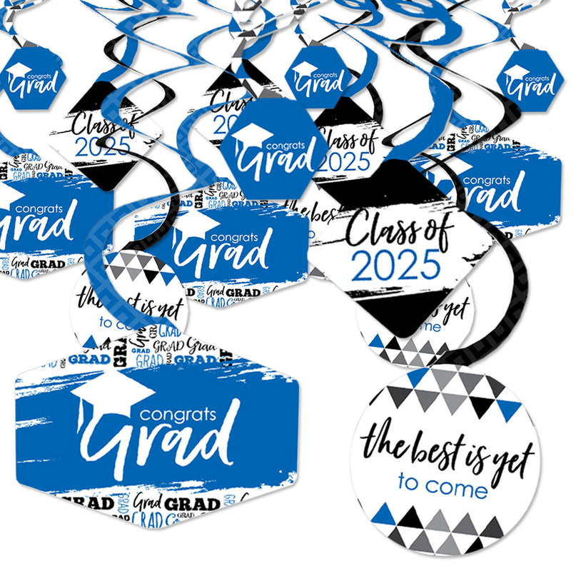 Blue Grad - Best is Yet to Come - 2025 Royal Blue Graduation Party Hanging Decor - Party Decoration Swirls - Set of 40