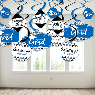 Blue Grad - Best is Yet to Come - 2025 Royal Blue Graduation Party Hanging Decor - Party Decoration Swirls - Set of 40