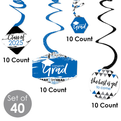 Blue Grad - Best is Yet to Come - 2025 Royal Blue Graduation Party Hanging Decor - Party Decoration Swirls - Set of 40