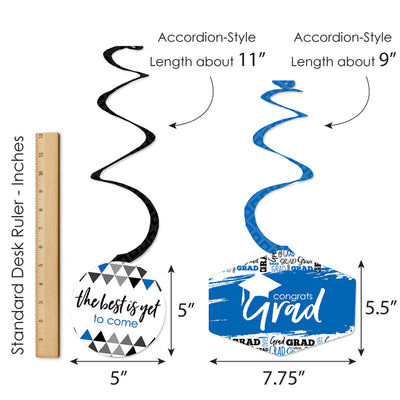 Blue Grad - Best is Yet to Come - 2025 Royal Blue Graduation Party Hanging Decor - Party Decoration Swirls - Set of 40