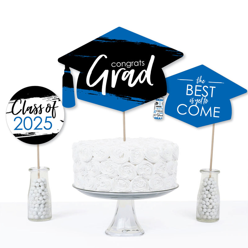 Blue Grad - Best is Yet to Come - 2025 Royal Blue Graduation Party Centerpiece Sticks - Table Toppers - Set of 15