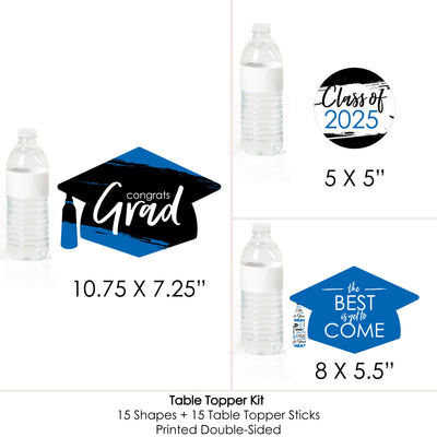 Blue Grad - Best is Yet to Come - 2025 Royal Blue Graduation Party Centerpiece Sticks - Table Toppers - Set of 15