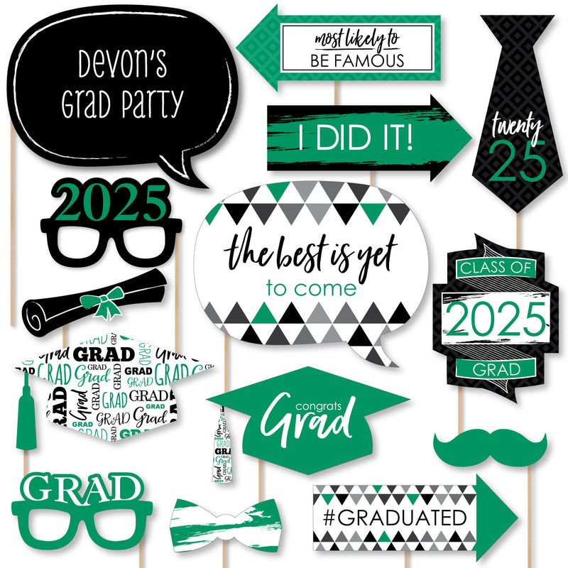 Green Grad - Best is Yet to Come - Personalized 2025 Graduation Party Photo Booth Props Kit - 20 Count