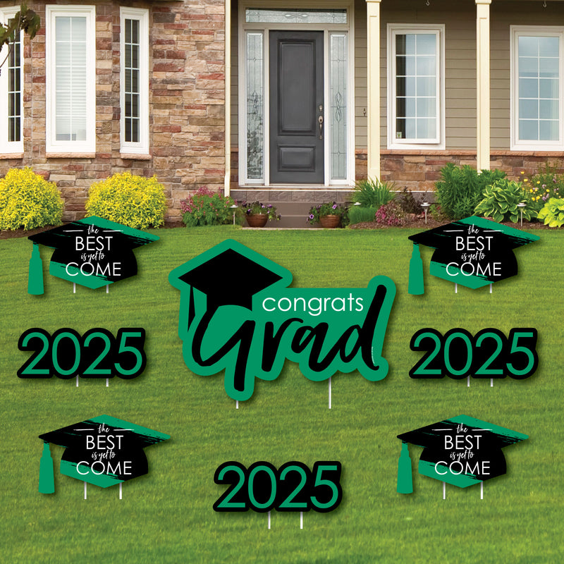 Green Grad - Best is Yet to Come - Yard Sign & Outdoor Lawn Decorations - 2025 Graduation Party Yard Signs - Set of 8