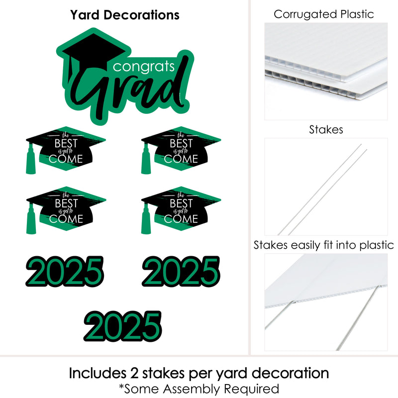 Green Grad - Best is Yet to Come - Yard Sign & Outdoor Lawn Decorations - 2025 Graduation Party Yard Signs - Set of 8