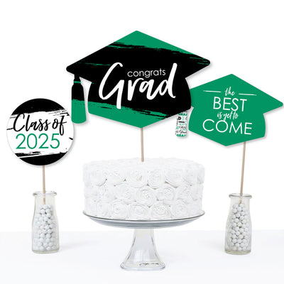 Green Grad - Best is Yet to Come - 2025 Green Graduation Party Centerpiece Sticks - Table Toppers - Set of 15