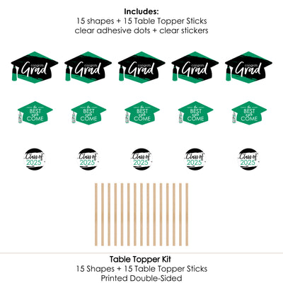 Green Grad - Best is Yet to Come - 2025 Green Graduation Party Centerpiece Sticks - Table Toppers - Set of 15