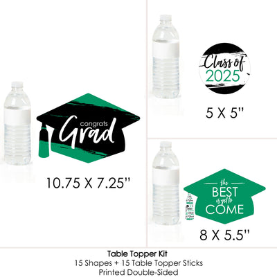 Green Grad - Best is Yet to Come - 2025 Green Graduation Party Centerpiece Sticks - Table Toppers - Set of 15