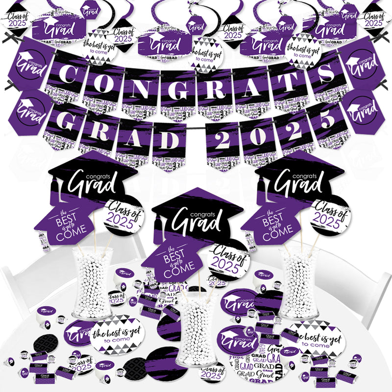 Purple Grad - Best is Yet to Come - 2025 Purple Graduation Party Supplies - Banner Decoration Kit - Fundle Bundle