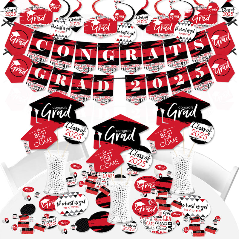 Red Grad - Best is Yet to Come - 2025 Red Graduation Party Supplies - Banner Decoration Kit - Fundle Bundle