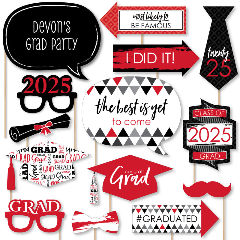 Red Grad - Best is Yet to Come - Personalized 2025 Graduation Party Photo Booth Props Kit - 20 Count